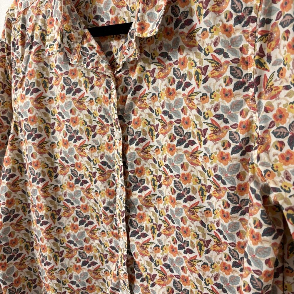 Garnet Hill Floral Bird Button Up Long Sleeve Shirt Sz 12 100% Cotton - Picture 2 of 5